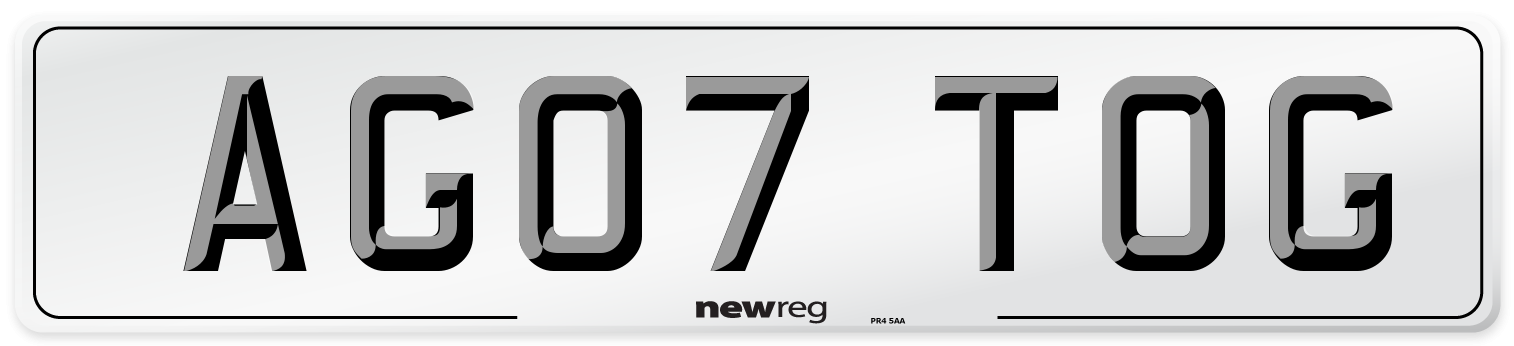 AG07 TOG Number Plate from New Reg